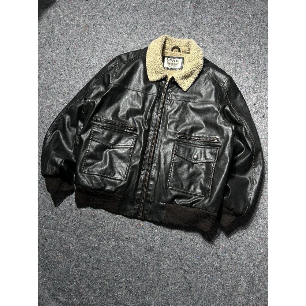 Levi's Faux Leather Sherpa Lined Bomber Jacket PolyVinyl Polyeyrethane XXL SIZE
